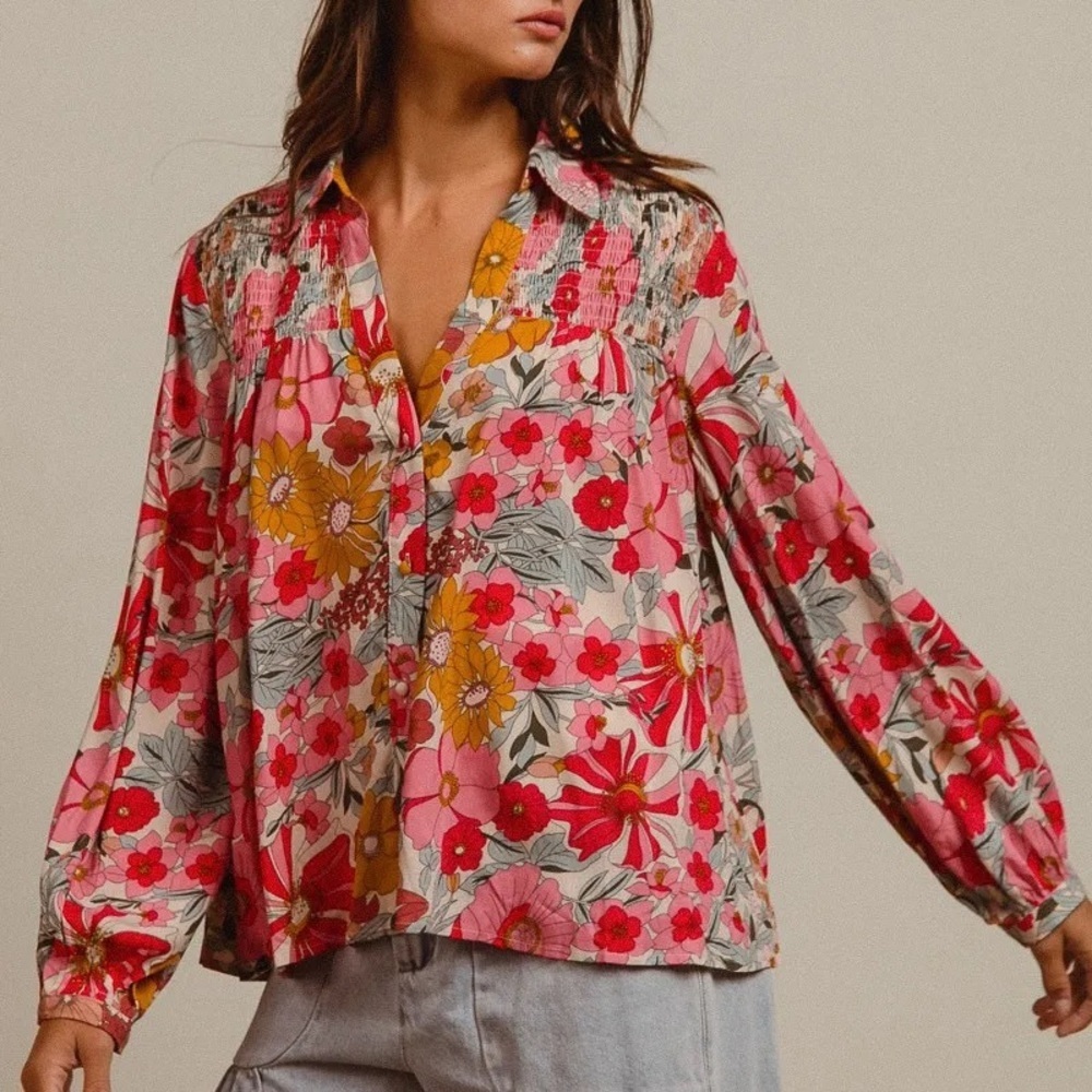 BiBi Woven Floral Printed Shirt Top - Picture 12 of 15